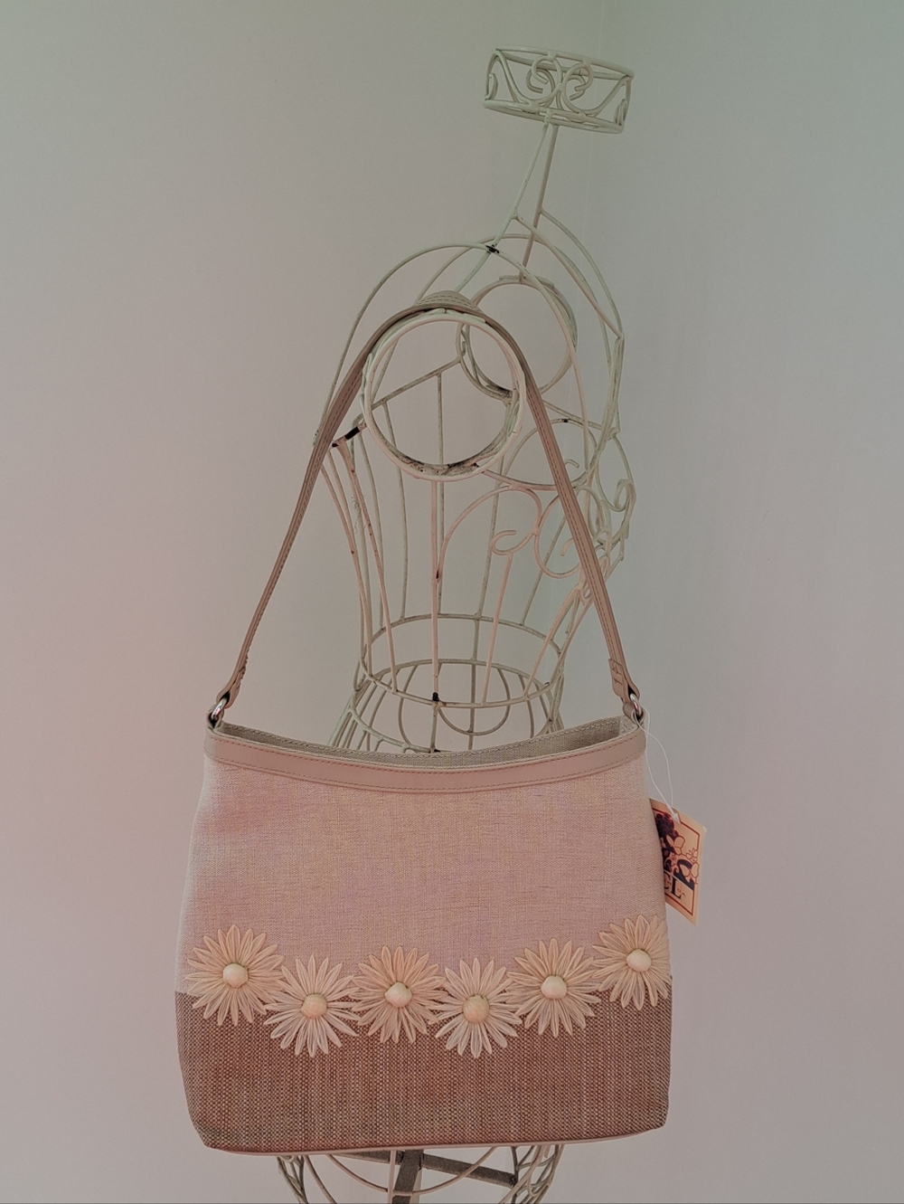 NWT- CL America Cottagecore Boho Straw Burlap Daisy Summer Vacation Shoulder Bag